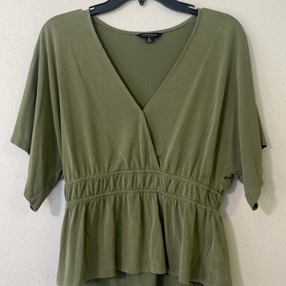Lucky Brand Green Short Sleeve Top Size Small Petite Pre-Owned